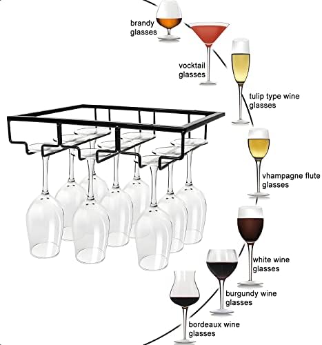 Eofjruc držač stakla za vino pod policom ormarića stalak za Stemware kuhinjske naočare Organizator vješalica za skladištenje nehrđajući čelik 3 reda