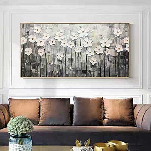 Ručno rađeno ulje na platnu slatko jednostavno bijelo cvijeće prirodne biljke ulje na platnu dnevna soba Sofa pozadina Kućni dekor moderna zidna Umjetnost slika bez okvira 60X120Cm Neuramljena