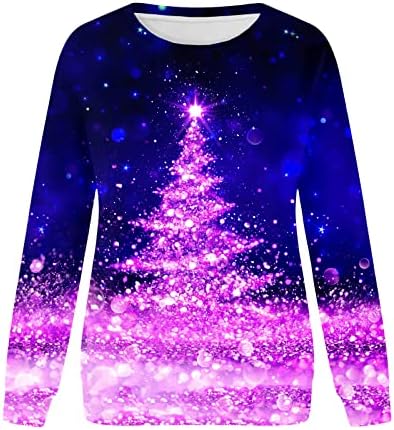 Svijetlo LED božićna majica za žene za žene dugih rukava Neonske vrhove pada slatko labavi fit Xmas Tree Crewneck Swestshirts