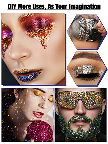 EBANKU Chunky Glitter, 100g holografski plavi nokat Glitter Face Body eye hair Festival Ultra Sparkle Glitter, višenamjenski laserski pahuljica za smolu Crafts Arts Nails Cosmetics-hexagons Shape