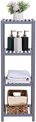 NC bambusov polica za kupatilo 4-nivo višenamjenski poligon za pošiljku za pohranu 33 x 33 x 98cm-siva