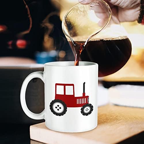 Crveni traktor Print šolja Coffee Tumbler keramička šolja za čaj Funny poklon sa dizajnom logotipa za kancelarijski dom Žene Muškarci-11 Oz bijeli