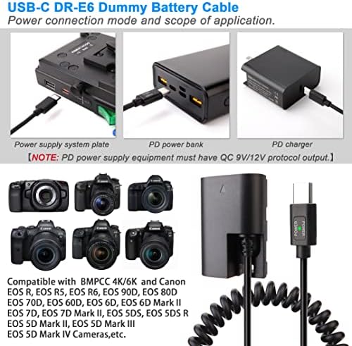 Koertacoo V-Mount Lock Ploča za napajanje Power adapter za punjenje + LP-E6 Dummy baterija USB-C TIP-C PD Power kabl + 15 mm Stezaljka za šipku za BMPCC 4K / 6K, DSLR crvene kamere, kamere