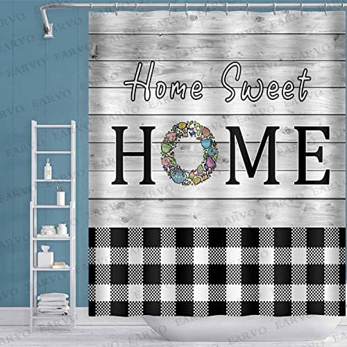 Earvo rustikalna ploča od drvene ploče za zavjese sive plairane kuće Sweet Home Bath Curkin sa 12 kuka 72x72 u poliesterijskoj tkanini ylyyea1343
