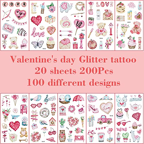 240pcs zaljubljeni naljepnica za valentinovo sjajne tetovaže za žene djeca slatka 20 listova