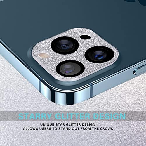 Benkyo za iPhone 13 Pro / iPhone 13 Pro Max zaštitnik sočiva kamere Bling, 9h Film od kaljenog stakla pun poklopac zvjezdani svjetlucavi sve-u-jednom zaštitnik sočiva za 13pro 6,1/13 ProMax 6,7 inča 2022, 2 pakovanja,srebro