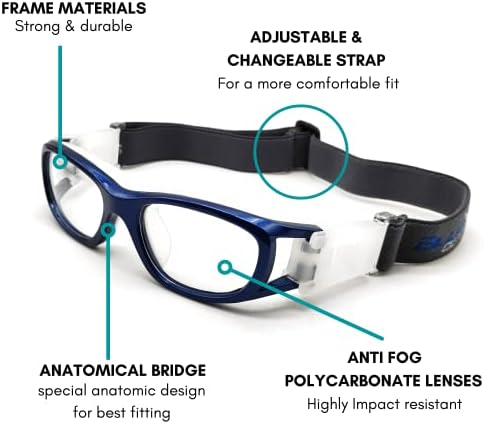 Zaštitne košarkaške naočare plavog kroja za djecu za sportske aktivnosti na otvorenom protiv magle zamjenjive na sočiva na recept