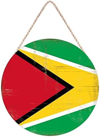 Gvajana Flag Drvena plaka - Vintage Gvajana Drveni viseći znak za seosku kuću Kuhinja Dnevna soba Početna Dekoracija 8 x 8 inča