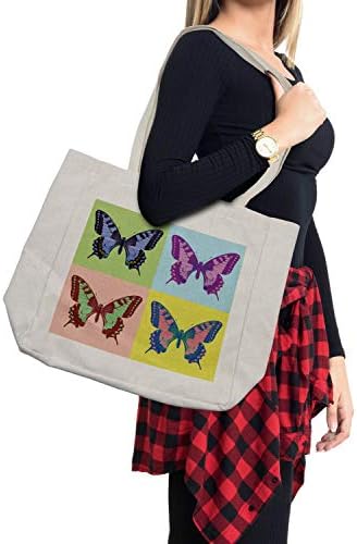 Ambesonne Butterfly torba za kupovinu, Pop Art paviljoni Swallowtail Wild Life transcendentne energije šarenih krila, ekološka torba za višekratnu upotrebu za namirnice plaža i još mnogo toga, 15,5 X 14,5, krema