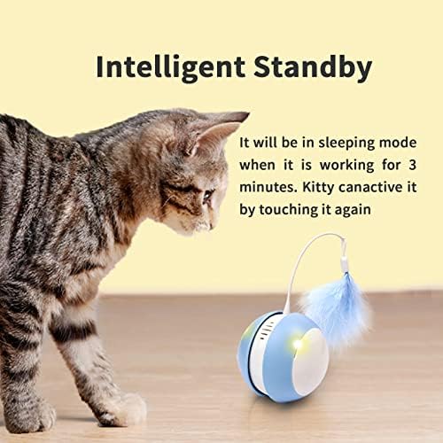 PAKEWAY interaktivna igračka za mačju loptu sa zvukom ptica & amp; Led svjetlo ,automatska nepravilna igračka za mačke koja se kotrlja 360°sa USB punjenjem i 2 kom perja, pametna pokretna igračka za mačke Pametni poklon za mačića u zatvorenom