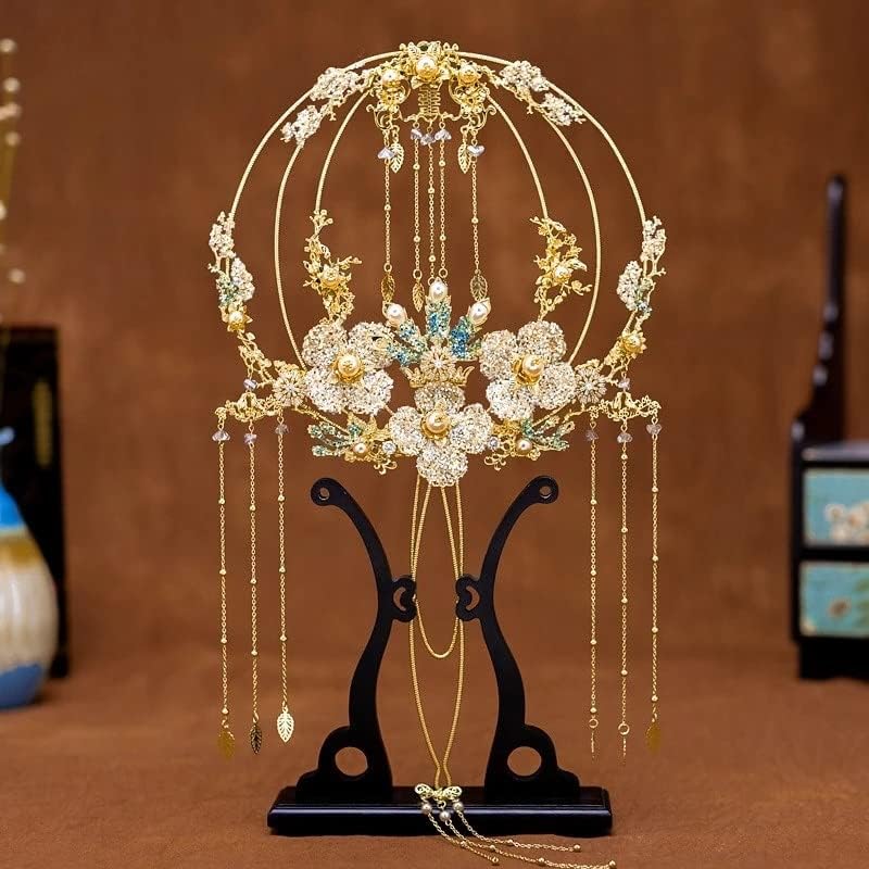 ZSQHD Kineski klasični ventilator Drevni stil Zlatni šuplji kućni dekori Ventilatori za vjenčanje