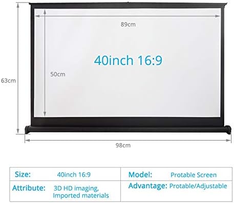 JRDHGRK 40 inčni 16: 9 Mini tablica projektor zaslon HD matt bijeli prijenosni projekcijski ekran za projekciju za LED / LCD / DLP projektore