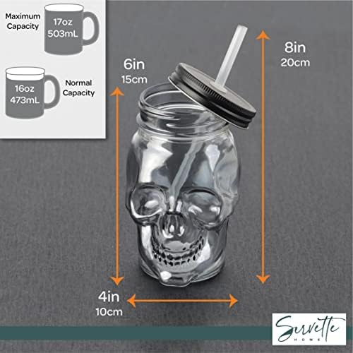Staklene čaše za piće u obliku lobanje sa poklopcem i slamnatim setom od 2-Smokey Grey 16 oz