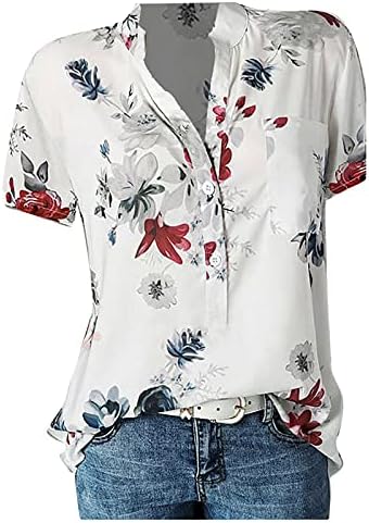 Ljetni vrhovi za žene 2023 Trendy plaže Kratke / duge majice s dugim rukavima Grafički tisak Ties Odmor Henley košulja Down Bluze