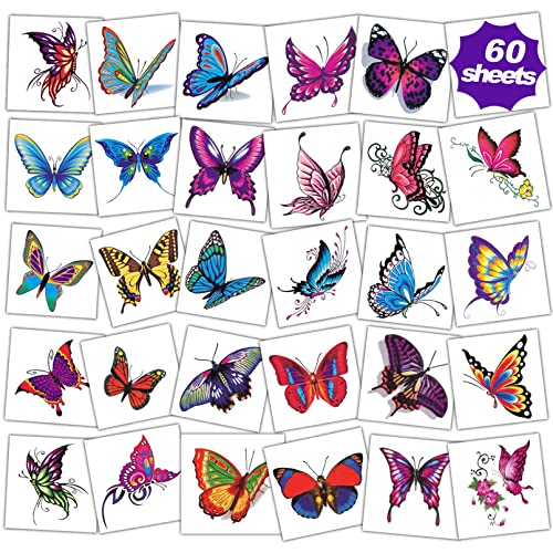 Coszeos 60sheets leptir privremene tetovaže za žene djevojčice djecu, lažni šareni leptiri pojedinačno