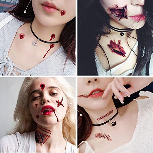 30 listova Halloween Horror lažne krvne privremene tetovaže, realistični ožiljci rane, privremeni Halloween Zombie odrasli prerušiti se stranka.