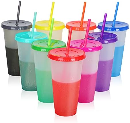 Višekratna plastična čaša sa poklopcima & slamke - 9 kom 24oz velike šalice za promjenu boje