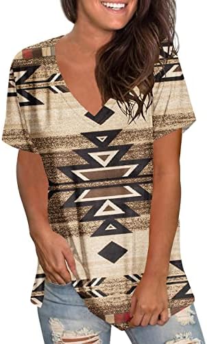 V rect T majice za žene labave casual havajska bluza plemenski Aztec Ispis ljetnih vrhova Vintage etnička