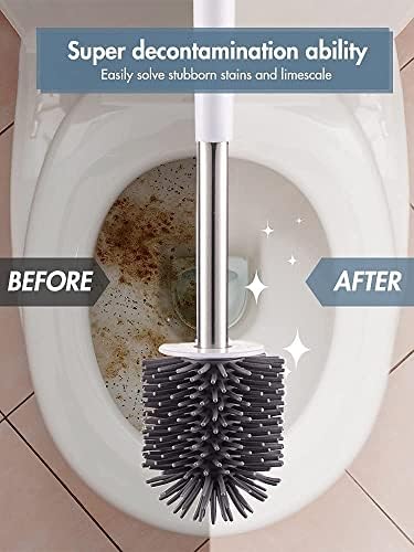 2-pakovanje dvosmjerna toaletna četkica sa ventiliranim držačem sa silikonom i čekinjem četkica za uređaj za čišćenje wc-a sa držačem sa aluminijskim ručkom JednostavnoHome