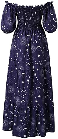 Miashui Womens Midi haljina Ljetna ženska ramena Maxi haljina s kratkim rukavima kratki rukav visoki struk Dužina koljena