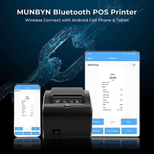Munsyn Bluetooth 5.0 POS printer P047, 80 mm Primat za prijem i termički papir 3 1/8 x 230ft,
