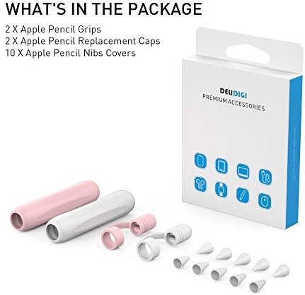 Delidigi 2 paketa iPencil Grip ergonomski rukav sa zamjenskom kapicom protiv gubitka Plus Savjeti Cover Accessories Set kompatibilan sa Apple Pencil 1. generacije