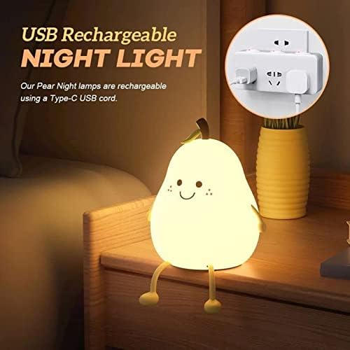 Rjdj noćna želja umirujuća lampa od krušaka-slatka silikonska lampa za rasadnike krušaka, 7 boja USB punjenje lampa od kruške na dodir, slatki osmeh silikonsko noćno svetlo u obliku kruške za bebu i malu decu