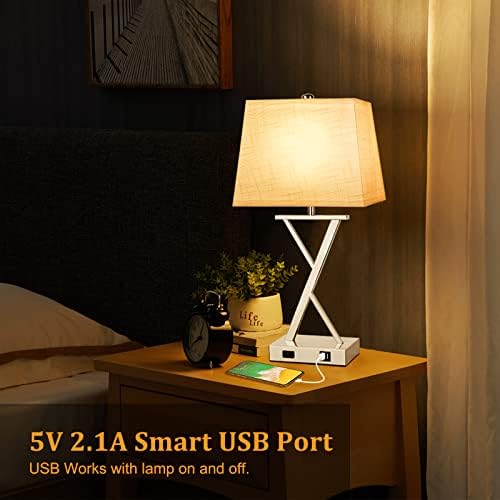 Dott Arts Set od 2 lampe za kontrolu dodira, 3-smjerna stolna lampa sa mogućnošću zatamnjivanja sa USB portovima, moderna noćna lampa za noćni ormarić za dnevni boravak u spavaćoj sobi, uključene sijalice