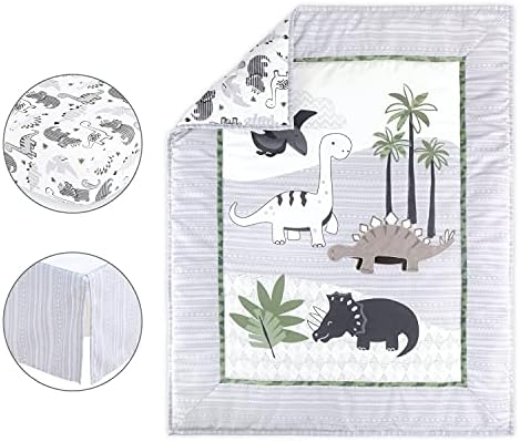 Set posteljine kreveta od kikiriziranja Dinosaur - 5 komada kolekcije - Crib Comforter, Crib suknja, 3 obložena krevetića