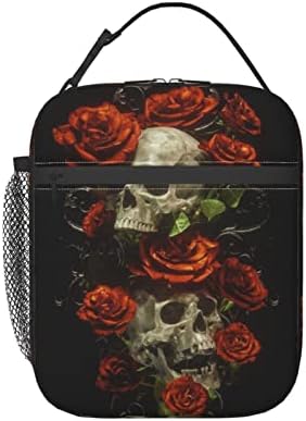 Bqiuulo Skull Rose torba za ručak za muškarce i žene tote izolovane hladnjače kutija za višekratnu upotrebu za ručak za fakultetski radni ured Picnic, Skull Rose2