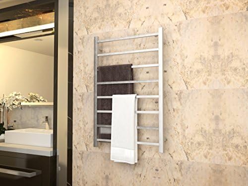 Zidni ručnik sa zidom Anzzi Bell 8 bara za toplije u brušenom niklu | Energetski efikasan električni utikač od 80W u grijanom ručniku za kupatilo | Čelični ručnik grijač za grijanje / isključivanje stalak za sušenje prekidača | TW-AZ026BN