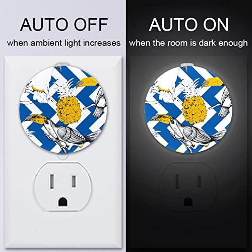 2 paket Plug-in Nightlight LED noćno svjetlo sa senzorom sumraka do zore za dječiju sobu, rasadnik, kuhinju, hodnik ptice ananas plavo bijeli talas uzorak