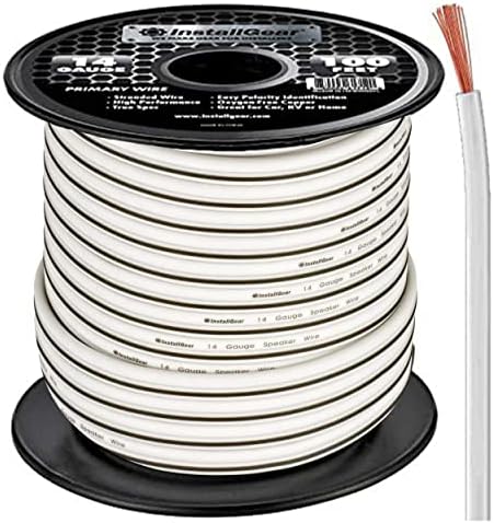 Instalirajte na 14 mjerarkerske primarne udaljene žice, 100 stopa - bijela | Kabel zvučnika za stereo
