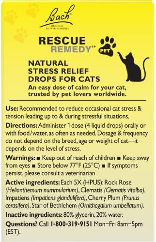 Bach Resis Repedy Pet za mačke 10ml, prirodne smirujuće kapi, olakšanje stresa za mačke i mačiće uzrokovane glasnim zvukovima, putovanjima, novim ljubimcima i ljudima, homeopatski cvjetovi lijek