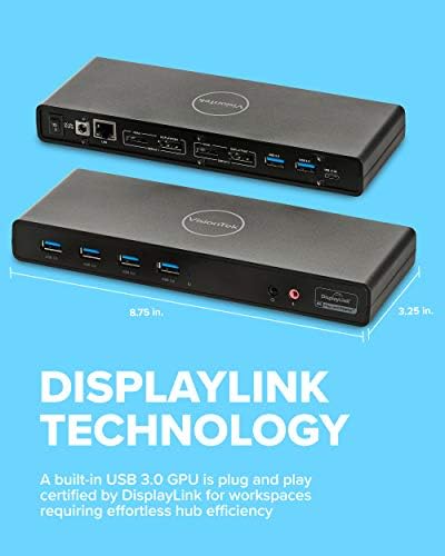 VisionTek VT4000 univerzalni Dual 4K Laptop Monitor priključna stanica, Dual UHD Video, HDMI, DisplayPort, USB 3.0, USB-C, RJ45 porta, za Mac & amp; Windows, Crna