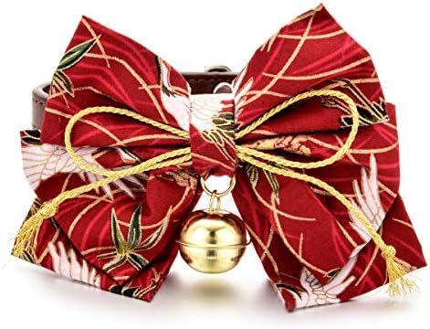 Accesyes mačja kragna sa zvonom japanski radosni cvetni Print Breakaway sa leptir kravatom mače štene podesivo, 1 veličina odgovara svima