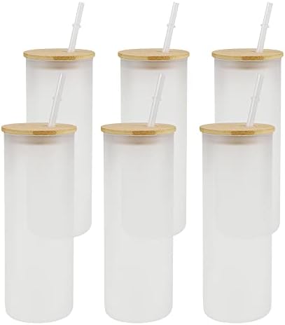 25kom sublimacija Blanks čaša od mat stakla 25oz Skinny ravna tegla za flašu šolje šolje sa bambusovim poklopcem i plastičnom slamkom