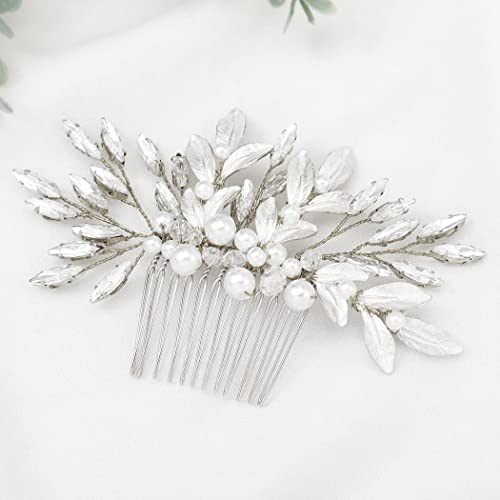 Unicra Silver Bride vjenčani list češalj za kosu Crtstal Bridal Headpiece Bridesmaids Pearls
