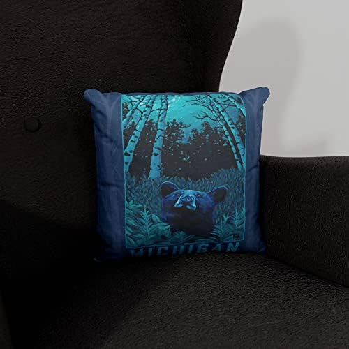 Michigan Night Bear Canvas Throw jastuk za kauč ili kauč kod kuće & ured iz ulja slika umjetnika Kari Lehr 18 x 18.