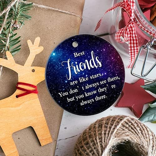 Meosleen ukras za jelku 2022-poklon prijateljstva najbolji prijatelji su poput zvijezda Božićni Ornament 2021 poklon svojim prijateljima 3 inčni okrugli keramički Božićni Ornament sa poklon kutijom Božić Poklon