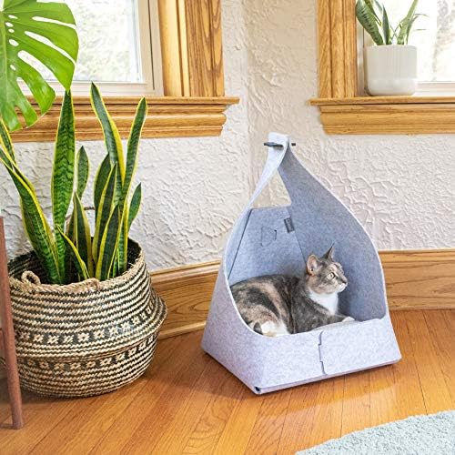 Wiski Cat, Ray-moderna pećinska skrovišta sa krevetom od filca pruža udobnost, sigurnost i stil za velike mačke, mačiće, & amp; mali psi - lako sklopivi, sklopivi za putovanja - 23x16x18-svijetlo siva