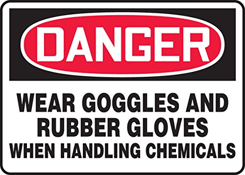 Accufform MPPE170VP plastični znak, Opasnost za nošenje naočara i gumene rukavice prilikom rukovanja hemikalijama, 7 dužina x 10 širina x 0,055 Debljina, crvena / crna na bijeloj boji
