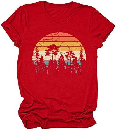 Košulje s dugim rukavima za žene, Ležerne prilike, Ležerne prilike Vintage Sun Print Majica za kampiranje Ispiši solidnu boju kratki ženski ljeti