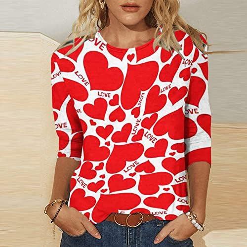 2023 Moja krvava valentinska košulja za žene 3/4 rukava Crewneck Tunika Top Ditsy Heart Print