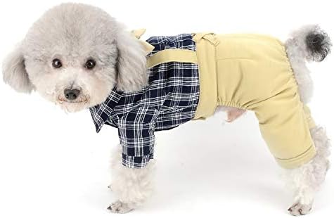 SMALLLEE_LUCKY_STORE Kućni kostim odjeća za male pse za dječake leptir mašna Britanske karirane košulje Odjeća sa Bib kombinezonom pantalone štene kombinezon Yorkie Chihuahua Odjeća, Khaki, XL