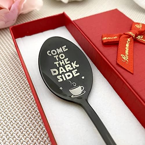 Kašika za kafu-dođite na tamnu stranu ili svoj jedinstveni tekst - Crna kašika sa dugom ručkom - kašika za sladoled-rođendanski mali poklon - smešni poklon za njega