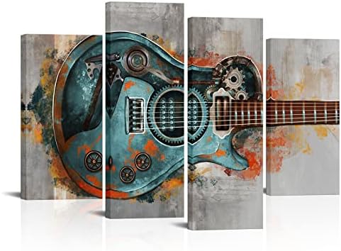 LoveHouse 4 Piece Music Painting Wall Art plava gitara platno slika štampa zidni dekor u industrijskom