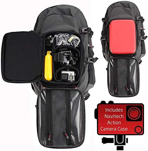 Navitech akcijski ruksak za akciju i crveni slučaj za pohranu sa integriranim remenom prsa - kompatibilan sa DragonTouch Vision 1 Action Camera