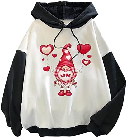 OPLXUO Dnevne dukseve Žene Ljubav Srce Ispiši u boji Blok dugih rukava Dukserica Gnomes Grafički pulover