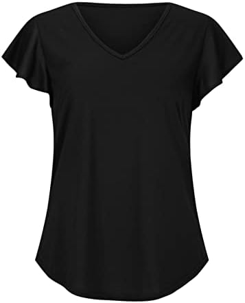 Ženske ležerne na vrhu bez rukava - Ženski vrhovi ruffles rukava nepravilna V-izrez pune boje boju bluza majice
